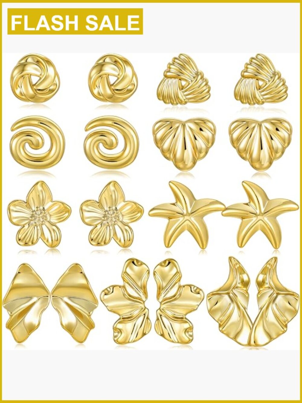 9 Pairs Hypoallergenic Stud Earrings Set, Lightweight Gold Dangle Statement